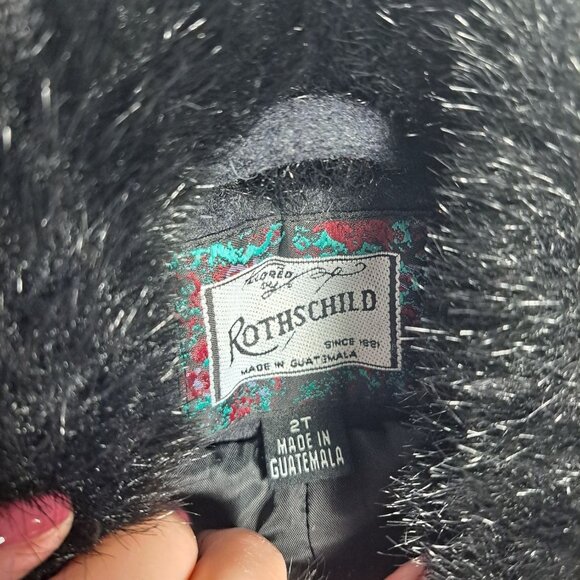 Rothschild Girls 2T Gray Wool Coat Faux Fur Collar & Rosette Buttons Vintage - Picture 4 of 10